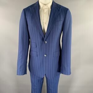 ATELIER MUNRO Size 38 Blue Light Blue Stripe Wool Peak Lapel Suit